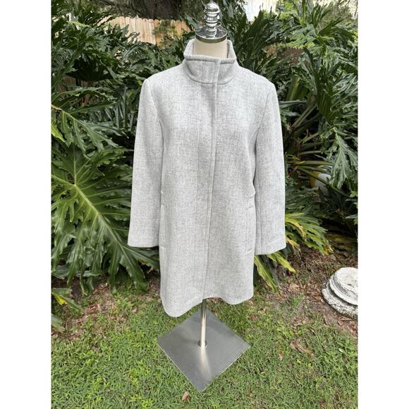 Talbots Funnel Neck Wool Blend Peacoat Italy Heather Grey Sz 14 Trench Tailored - Picture 1 of 16